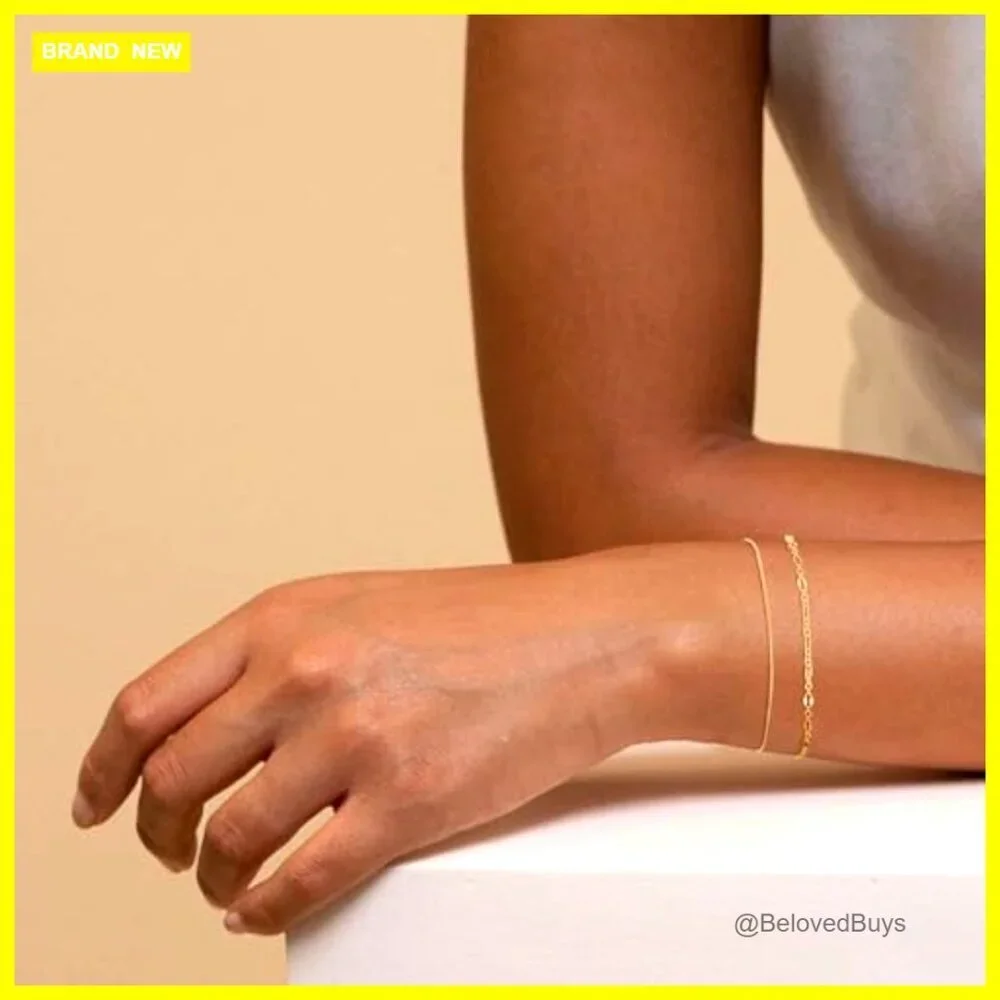 14K Gold Plated Dainty Chain Bracelet Set Adjustable Fit